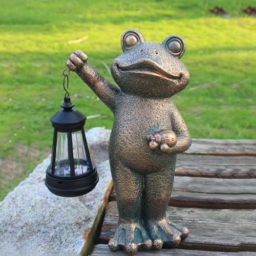 Garden Frog Statue Gifts Outdoor Fairy Garden Accessories Outdoor Lights Solar Garden Frog Decor Art Housewarming Gift for Patio,Yard,Lawn Ornament - style: frog1
