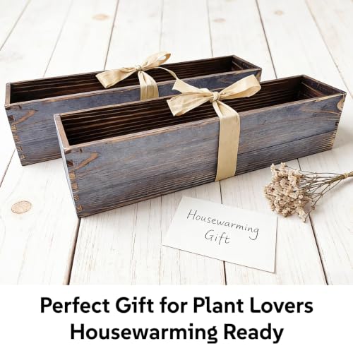 Wood Window Box Planter, 2 Pcs Planter Boxes with Removable Plastic Liners