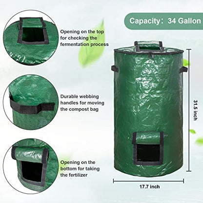 MyLifeUNIT Compost Bins Outdoor, Composting Bin for Outside Garden, Reusable Garden Yard Waste Bag, 34 Gallons (2 Pack, Green) - color: Green