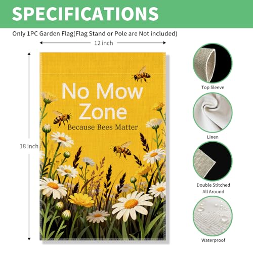 Perfectinsoy No Mow Zone Because Bees Matter Pollinator Garden Flag 12x18 - color: Beige66