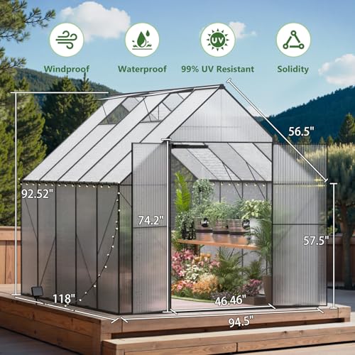 8x10 FT Greenhouse for Outdoors, Heavy-Duty Polycarbonate Greenhouse - size: 8X10 FT