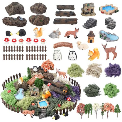 Chunful 45 Pcs Fairy Garden Miniatures Resin Animals Forest Terrarium Decor