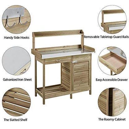 Yaheetech Potting Bench Outdoor Potting Table with Storage,Light Green - color: Light Green