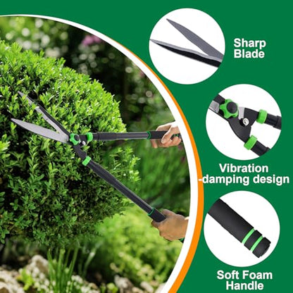 Hedge Shears 29.5" Manual Hedge Clippers with 15° Angle Precision Blades Plant Cutting Scissors for Trimming and Shaping Hedges, Shrubs, Boxwood, Tall Bushes