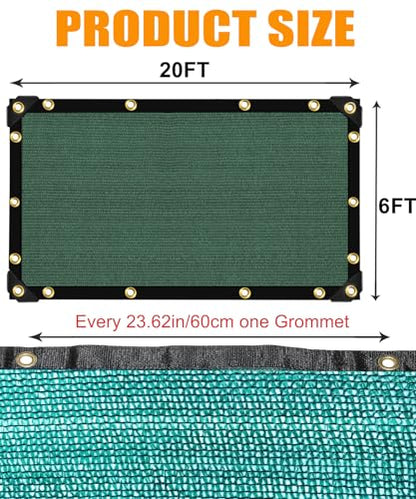 E.share 40% Green Shade Cloth, 6ft x 20ft Sun Shade Netting with Grommets - size: 40%-6 FT x 20 FT