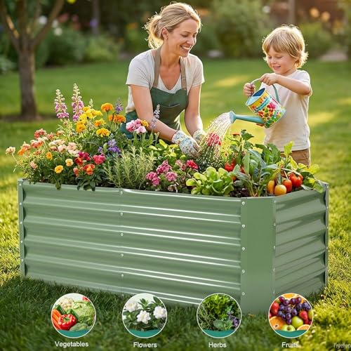 Galvanized Steel Raised Garden Bed, 4x2x1.4ft, 2Pack, Green - color: Olive Green, size: 4×2×1.4 ft (2 Packs)
