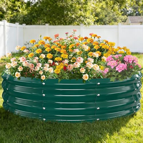 TBMLC 12" Tall Heavy-Duty 48" Diameter Round Steel Rised Garden Bed Green - color: Green, size: 48" Diameter X 12" Tall