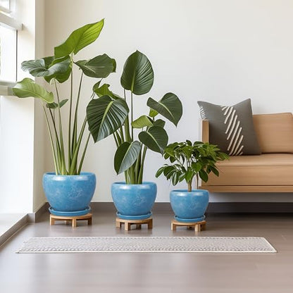 Ceramic Plant Pots, 10+8+6 Inch Ceramic Planters Indoor, Blue - color: Sky Blue