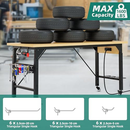 YITAHOME 60in Adjustable Workbench with Wheels 1600lb Capacity - size: 60" Workbench (No Pegboard)