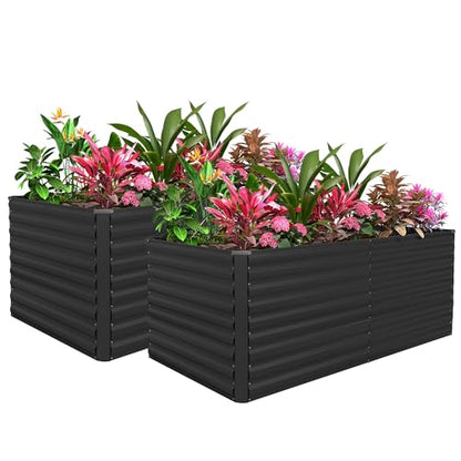 FOOWIN 8x4x3ft Raised Garden Bed Outdoor, Galvanized Steel Garden Beds - color: Black, size: 8x4x3 FT-2PC