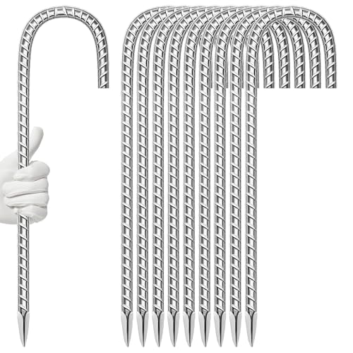 10 Pack Ground Garden Rebar Stakes Rebar 16 Inch Anti-Rust Galvanized Steel J Shape Hook Heavy Duty Ground Anchors for Tents, Position Kits,Fences, and Trampolines Landscape Fabric - color: J-16'' 10mm 10pcs SL