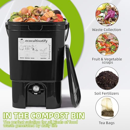 20L Bokashi Compost Bin, 5.28 Gallon Compost Bin for Kitchen Composter with Lid, Bokashi Start Kit with Bran (Tan & Dark Green) (20L/5.28GAL Black) - color: 20L/5.28GAL Black