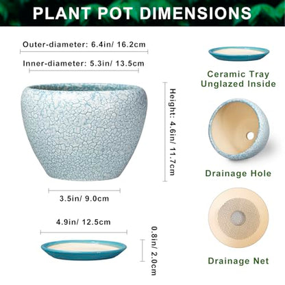 Ceramic Plant Pot, 6 Inch Indoor Planters, Crackle Blue - color: Crackle Blue, size: 6 Inch