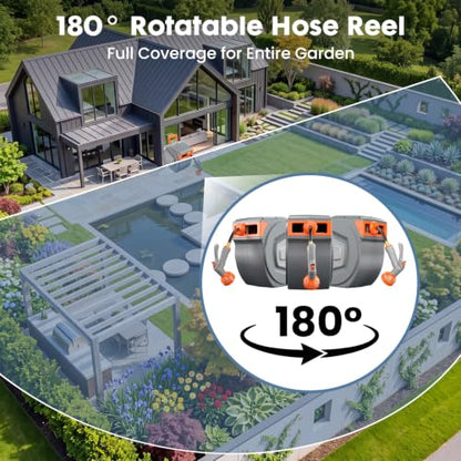 DUMOS Retractable Garden Hose Reel, 1/2 in X 150 ft Water Hose with Nozzle - color: Orange and Grey, size: 1/2" x 150 FT