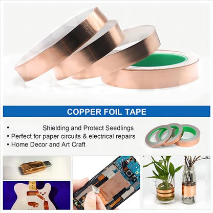 BOMEI PACK Copper Foil Tape 3 Pack (1.97mil x 1inch 1/2inch 1/4inch x 66ft) with Conductive Adhesive for Electrical Repairs, Guitar, Stained Glass, Paper Circuits - size: 3 Pack, 1 Inch/1/2 Inch/1/4 Inch X 66 Ft
