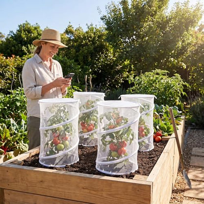 6 Pack Pop up Plant Covers 20"Hx12"D Insect Barrier Mesh Plant Cover