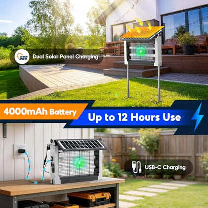 Solar Bug Zapper Outdoor, 4500V Mosquito Zapper with Dual Solar Panels - color: White