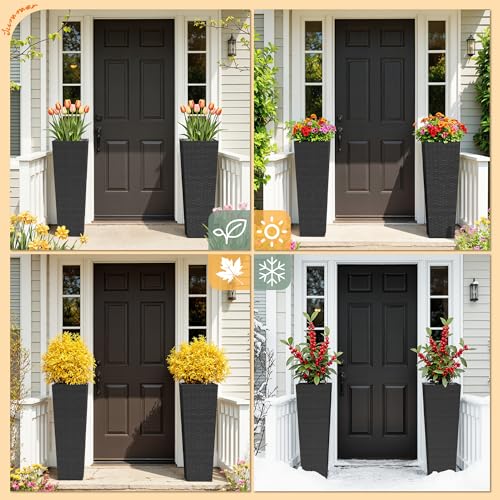 Greesum 32 Inch Tall Plastic Planters (Set of 2), Black - color: Black, size: 30" Height without Tray