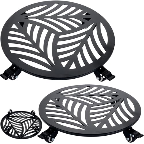 2 Packs Metal Plant Caddy with Wheels 15 and 16 inches Heavy-Duty Iron Rolling Plant Stand with Casters Indoor Outdoor Wheeled Plant Roller Base Pot Movers Plant Dolly Coaster Trolley Black - size: 15"/ 16"