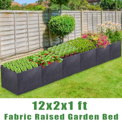 POILKMNI 12x2x1ft Fabric Raised Garden Bed - size: 12x2x1ft Rectangular