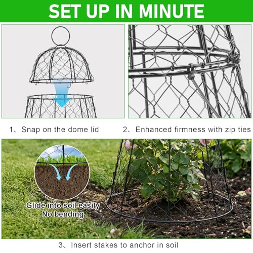 Garden Cloches for Plants 9 Pack - Chicken Wire Outdoor Plant Protectors from Animals - Heavy-Duty Metal Cage with Detachable Lid - Rustproof Covers - 12"D × 17"H - Blocks Rabbits, Squirrels & Birds - size: 9 Pack