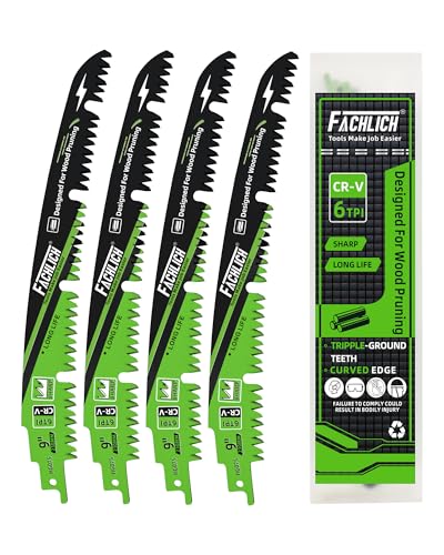 9-Inch Pruning Blades for Wood - Reciprocating Saw Blades Set, FACHLICH Arc Cutting Edge 6TPI Saw Blades for Tree Pruning, Wood Cutting(4 Pack) - size: 230MM(9")