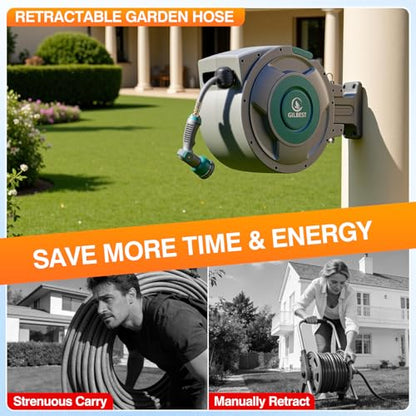 1/2" x 130 ft Retractable Garden Hose Reel, Heavy Duty Water Hose Reel - color: Green, size: 1/2 in 130FT+6.5FT