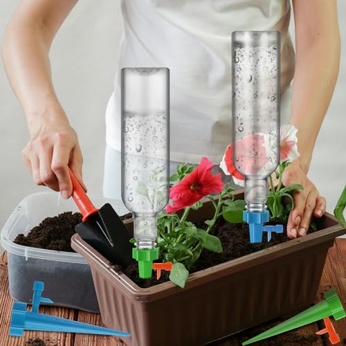 8 Set Plant Watering Devices with Self Spikes and Plastic Bottles, Clear - size: Clear