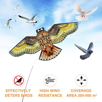 Bird Scarer Kite with 13ft Pole Bird Hawk Flying Kite-Owl Kite - color: multicoloured