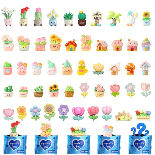 Mini Glow In The Dark Animal Resin Models, Resin Animals Mystery Bags, Individually Wrapped Blind Bags Tiny Animal Figurines, Collectible Mini Animals For Fairy Garden, DIY Crafts (50, FlowerFarm) - color: Flowerfarm