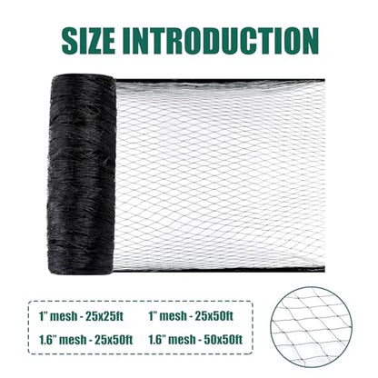 25x50ft Heavy Duty Bird Netting, 1" Mesh for Garden Fruit Trees - size: 1‘’-25×50FT