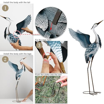 TERESA'S COLLECTIONS Garden Decor, Set of 2 Herons Garden Decor, 23-25", Elegant Herons with Blue Painting, Waterproof Metal Garden Statue, Birthday Gifts for Women Mom - size: Medium