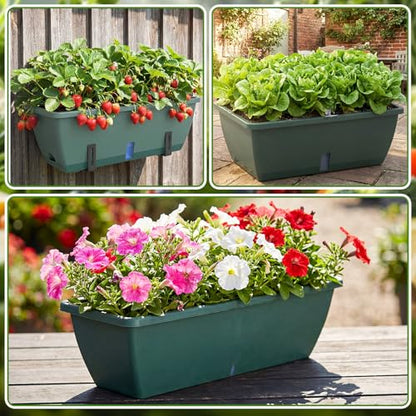8 Pcs 24 Inch Plastic Window Boxes Planters, Green - color: Green