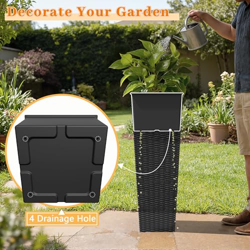 Greesum 32 Inch Tall Plastic Planters (Set of 2), Black - color: Black, size: 30" Height without Tray