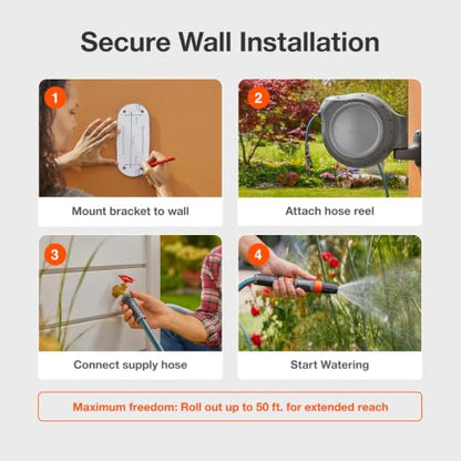 GARDENA Retractable Garden Hose Reel, 50 ft, 180 Degree Wall Mount - 20500 - size: 50 ft