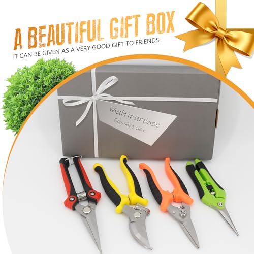 4 Pack Garden Pruning Shears, Curved & Straight Blade