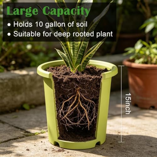 4-Pack 16 inch Large Deep Planters for Outdoor Plants -Light Green - color: Light Green