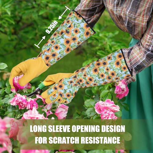 WOHEER Long Gardening Gloves for Women Thorn Proof,Rose Pruning Cowhide Leather Garden Glove for Cactus, Rose and Blackberry - color: Large-blue