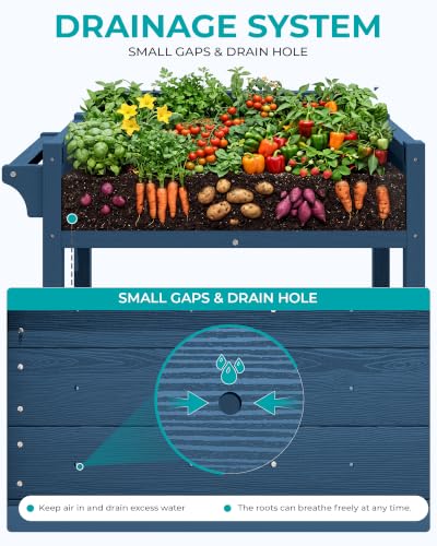 SERWALL Raised Garden Bed on Wheels with Storage Shelf,Navy - color: Navy, size: 1 Pack