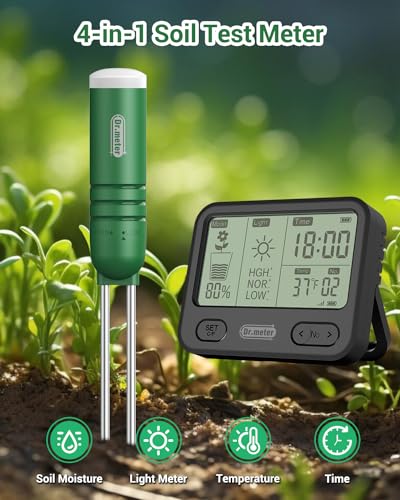 Dr.Meter Temperature/Light/Time/Soil 4-in-1 Soil Moisture Meter