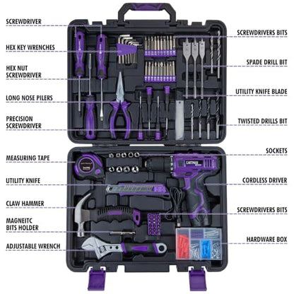 CARTMAN Purple 198-Piece 12V Cordless Drill Tool Combo Set