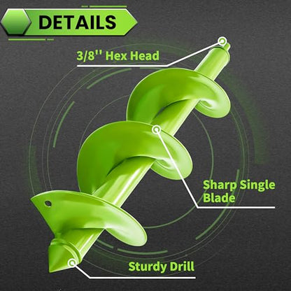 Auger Drill Bit for Planting - 3.5"X16" Heavy-Duty Garden Auger Spiral Drill Bit - Bulb Planter Tool & Auger Post Hole Digger - 3/8" Hex Drive Drill - color: green, size: 3.5"x16"