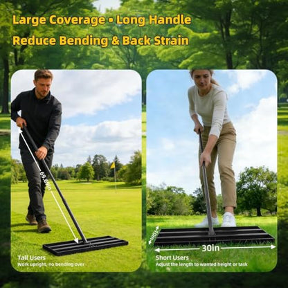 30 Inch Lawn Leveling Rake with 70'' Adjustable Handle for Yard/Garden/Farm - color: Black