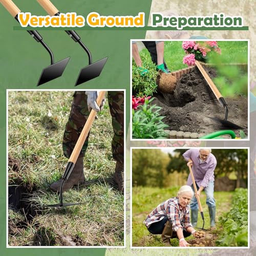 2 Pcs 55 Inch Hoe Garden Tool Diamond Head Heavy Duty Long Handle Weeding Tool Push Pull Action Stirrup Hula Hoe with Forged Steel 4 Sharp Edges for Digging Hoeing Loosing Soil