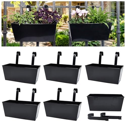 6 Pack 12" Outdoor Metal Balcony Fence Railing Planters, Rectangular Black - color: Rectangular-black