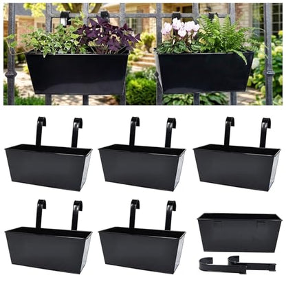 6 Pack 12" Outdoor Metal Balcony Fence Railing Planters, Rectangular Black - color: Rectangular-black