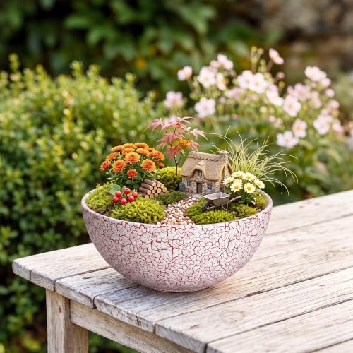 Bonsai Planter, 8 Inch Ceramic Succulents Planters, Texture Red - color: Texture Red-1, size: 8 Inch