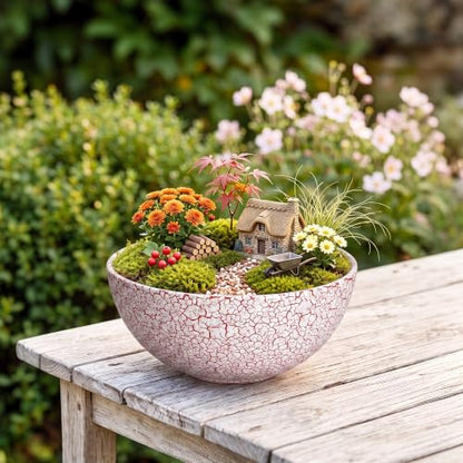 Bonsai Planter, 8 Inch Ceramic Succulents Planters, Texture Red - color: Texture Red-1, size: 8 Inch