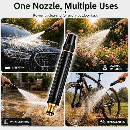 High Pressure Hose Nozzle, Full Metal Hose Sprayer with Adjustable Spray