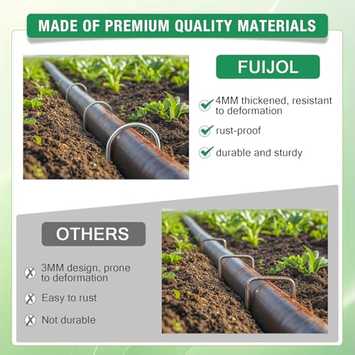 8 Gauge Landscape Staples, FUIJOL 8 Inch 15 25 50 100 Pack Heavy Duty U-Shaped Landscape Stakes, Galvanized Garden Staples for Weed Barrier Stakes, Ground Cover, Irrigation Tubing, Fence (25, 8 Inch) - size: 8inch